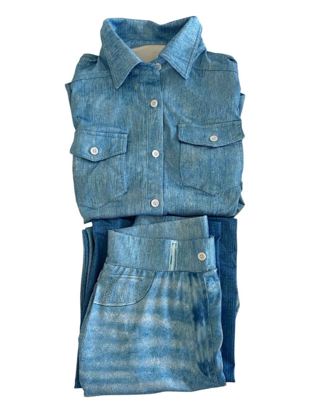Pajama set-Super soft-Light Blue Denim Shirt and Jeans Set - Women